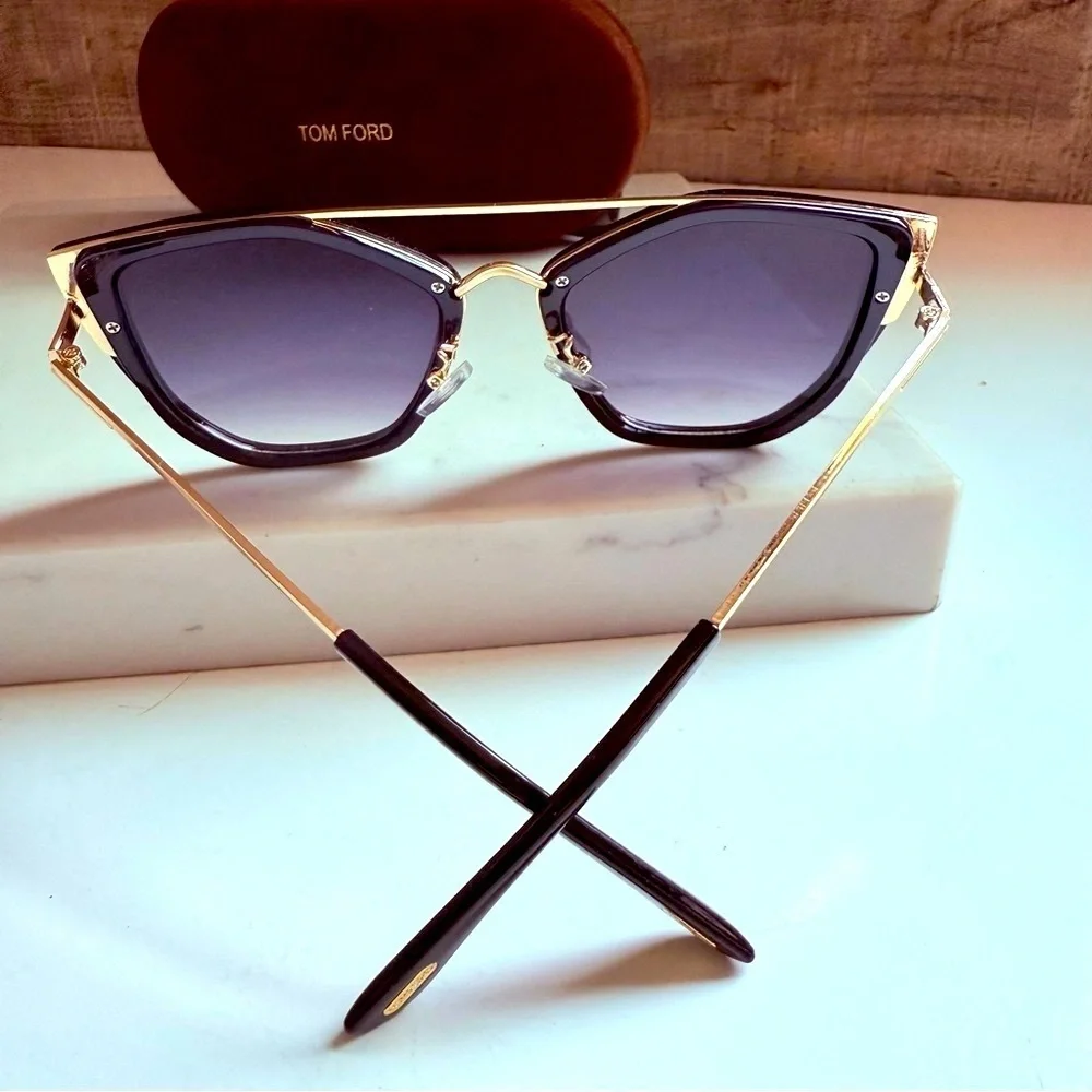 Tom Ford Women’s Dahlia Geometric Black and Gold 55 mm Sunglasses/Case